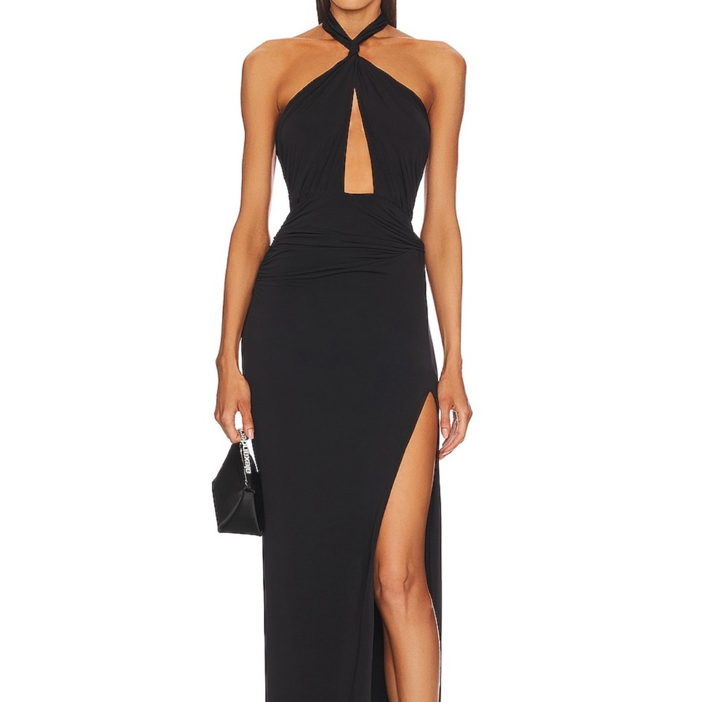 Michael Costello Elegant Black Halter Backless Dress